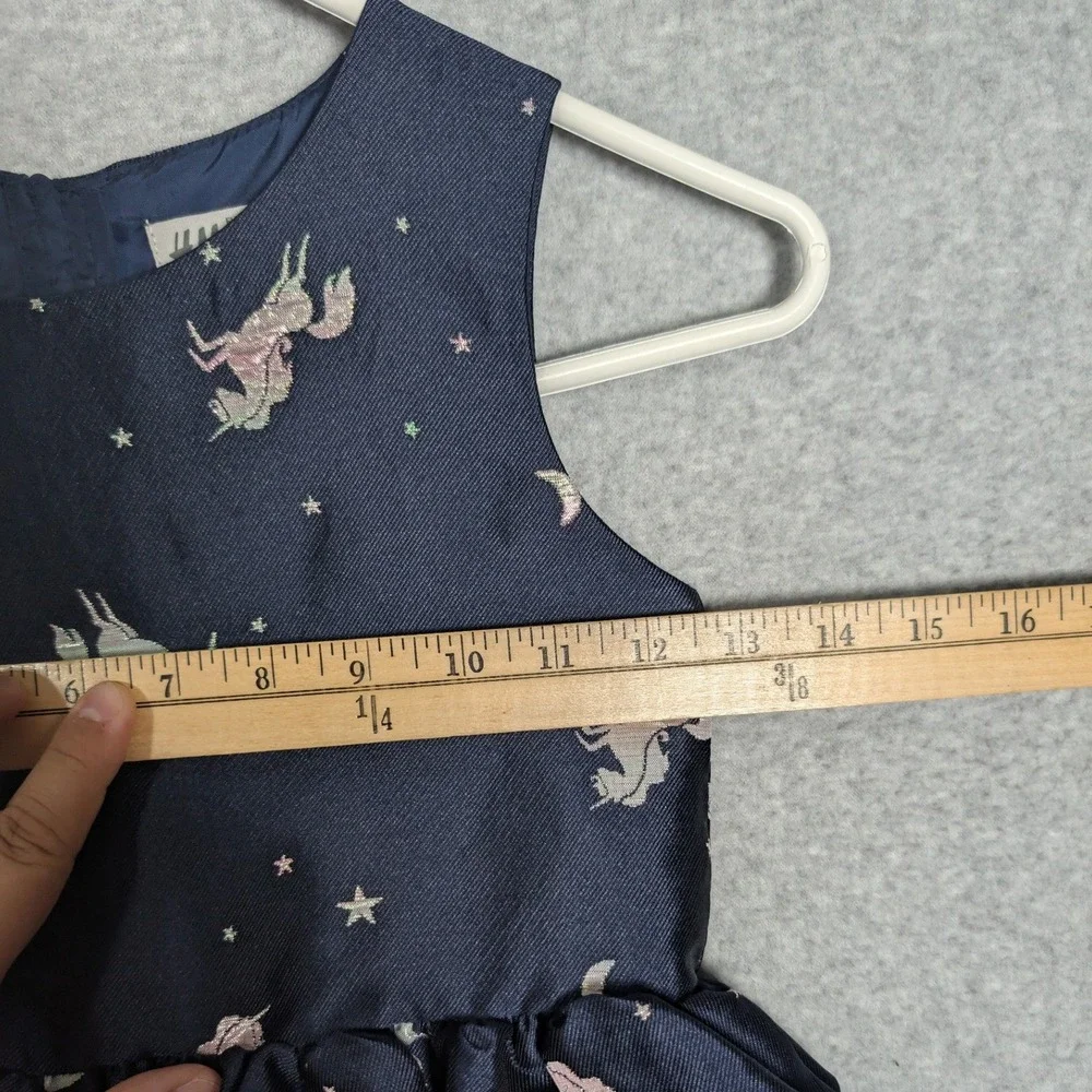 H&M Girls Dress Navy Blue Metallic Unicorn Star Moon Party Size 5-6Y Celestial